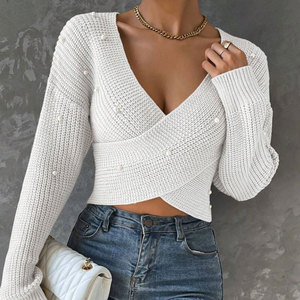 เสื้อสเวตเตอร์ผู้หญิงคอลเลคชั่นใหม่ประจำฤดูใบไม้ร่วง ประดับลูกปัด ไหล่ตก ทรงเข้ารูป แขนยาว แฟชั่น - Product Image 2