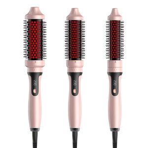 Nuevo Rizador de Pelo Iónico Eléctrico Rosa de Doble Voltaje con 1 Ajuste de Temperatura, Cepillo Térmico de Nylon Calentado para Uso Doméstico - Product Image 1