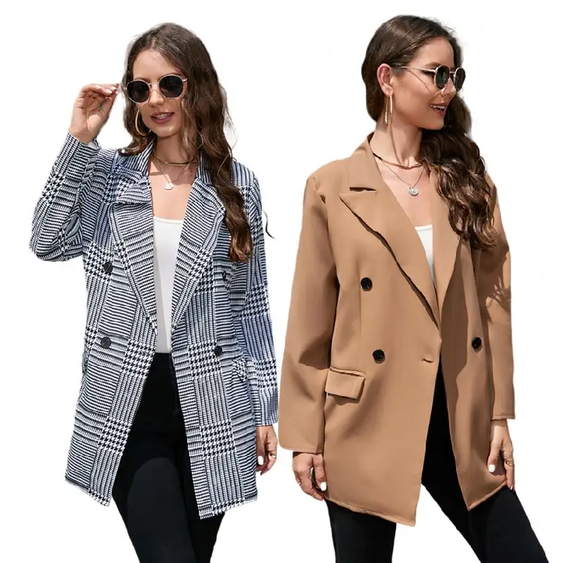 YQY105022 High Quality Autumn Long Sleeve Lapel Blazers Ladies Women Trench Coats Double Breasted Ladies Office Jacket