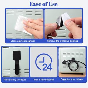 Organisateur de câbles écologique, robuste, auto-adhésif, double face, en polyester/nylon, avec crochets et boucles, adhésif puissant - Product Image 5