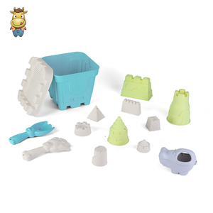 Juego de cubos de playa de paja de trigo de 14 piezas: cubo de castillo, tamiz, tapa, pala, moldes. Juguetes de arena ecológicos para niños. Etiqueta colgante. - Product Image 1