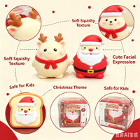 Ensemble de jouets anti-stress Squishy de Noël, Père Noël, Renne, Toast, en TPR et Maltose, à remontée lente, unisexe, 14+, cadeau