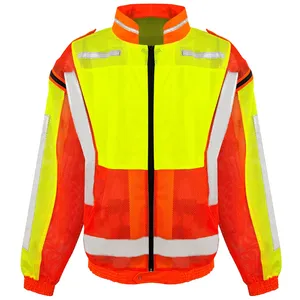 Gilet <span class=keywords><strong>de</strong></span> sécurité réfléchissant 2-en-1 ANSI Classe 2 avec manches détachables, respirant, en tissu maille 100 % polyester fluorescent - Product Image 1