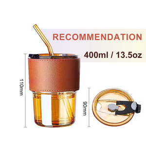 Ensemble de gobelets en bambou personnalisés avec couvercle en plastique, couleur personnalisée, sangle en cuir, capacité de 330 à 480 ml, logo personnalisable, style américain - Product Image 2