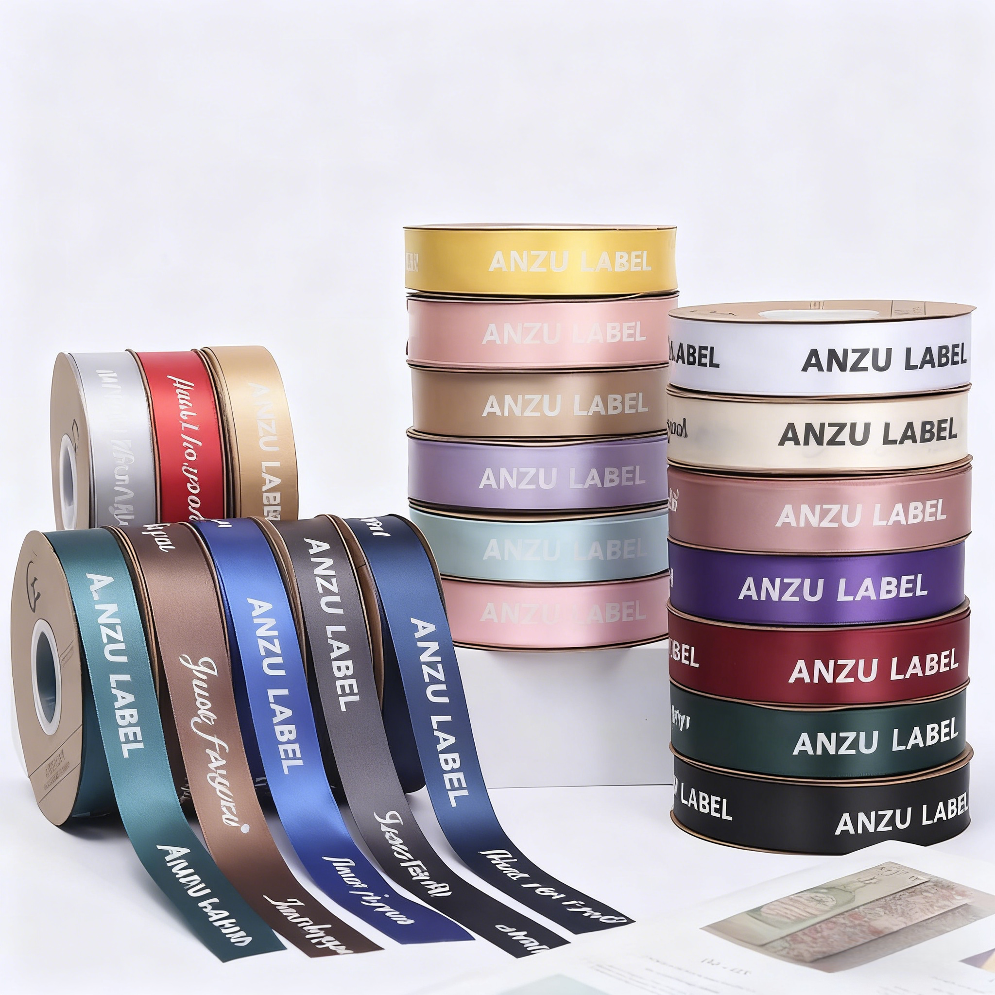 Anzu Custom Eco-Friendly Washable Durable Single Face Polyester Satin Ribbon Printed Brand Logo for Gift Packaging Gold Foil