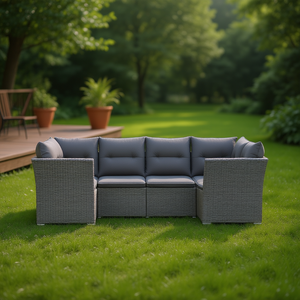 Medium Modular Grey PE <b>Rattan</b> Garden <b>Sofa</b> Set Outdoor Furniture Contemporary Design - Product Image 2