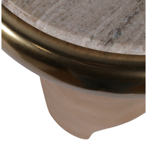 Tavolino rotondo contemporaneo con piano in marmo e base in metallo, piccolo tavolino da salotto o camera da letto - Product Image 5