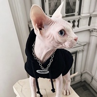 OEM ODM Sweat à capuche noir pour chat Sphynx, avec logo imprimé et cordon de serrage, vêtements pour chat sans poils, haut pour chaton, vêtements pour animaux de compagnie
