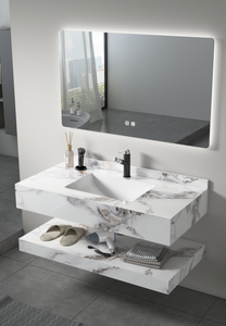Mueble de <span class=keywords><strong>Baño</strong></span> Moderno de Lujo con Aspecto de Mármol Oscuro, de Doble Capa, Montado en la Pared, con Espejo LED Retroiluminado de Mármol Multicolor <span class=keywords><strong>para</strong></span> <span class=keywords><strong>Baño</strong></span> - Product Image 2