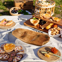 Ensemble de vaisselle de luxe Guansen en bois de cèdre écologique, 3 compartiments, forme rectangulaire, résistant au congélateur, assiettes et bols à fruits