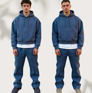 ODM Bulk Manufacturing Men's Apparel Men's Oversized Boxy CroppedHoodie pants Plain Men DTG Puff Hoodie sweatpants tracksuit - Product Image 1