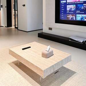 Mesa de Centro Moderna de Acrílico con Tapa de Travertino Romano, Diseño Rectangular Minimalista, Muebles para Sala de Estar - Product Image 1