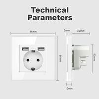 Enchufe de Pared de PC y Vidrio Templado de Buena Calidad y Durabilidad con Doble Puerto USB, Doble Polo, 16A, 240V