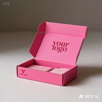 Boîte d'expédition rigide en carton ondulé rose haut de gamme avec logo personnalisé, imperméable, pour cosmétiques, avec doublure en éponge