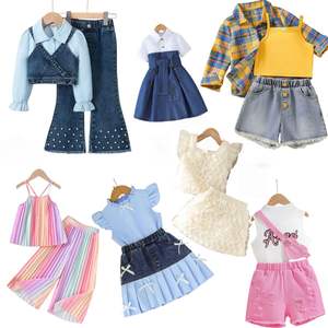 Nouveauté Ensemble de vêtements pour filles de 4 à 7 <span class=keywords><strong>ans</strong></span> Veste en jean et pantalon Robe à blocs de couleur Vêtements décontractés pour tout-petits d'été - Product Image 1