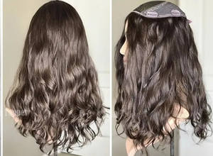 Coberturas de Cabello Humano Ondulado <span class=keywords><strong>con</strong></span> Base Mono para Mujeres, Piezas de Cobertura de Cabello <span class=keywords><strong>con</strong></span> Base de Seda y Parte Libre para Cabello Fino o Blanco - Product Image 5