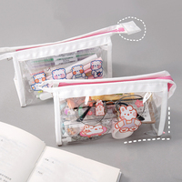 Étui à crayons transparent en PVC imprimé de dessin animé avec fermeture éclair pochette en plastique transparent 20*8*12cm pour les filles dans les écoles et les bureaux