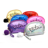Pochette de maquillage personnalisée de luxe, brillante, résistante à l'eau, légère, à motif lettres, en cuir PU, avec fermeture éclair, sac de voyage cosmétique tendance