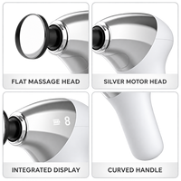 Pistolet de massage portatif rechargeable blanc avec 4 vitesses, 4 têtes, commande à un bouton et moteur silencieux pour l'entraînement et la récupération quotidienne