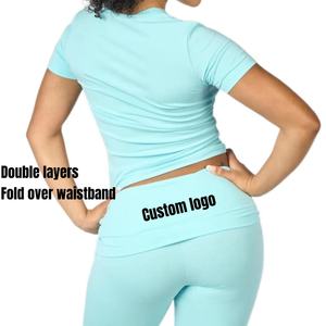 Ropa De Mujer Custom Cotton Breathable Tshirt and Flared Wide Leg Track Pants Two Pieces Loungewear Set Women <strong>Clothing</strong> Wholesale - Product Image 2
