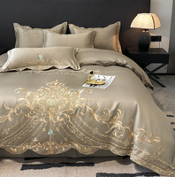Ensemble de literie de luxe en coton brodé pour chambre à coucher, style européen, housse de couette, édredon, ensemble de literie doré de luxe