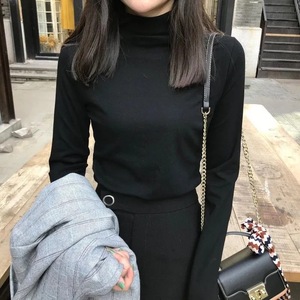Women's Knit <b>Tops</b> Solid Color Long Sleeve High Neck Base <b>Layer</b> Soft Polyester T-Shirt Autumn Winter Warm Innerwear - Product Image 3