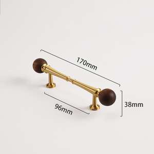 Vintage Solid Walnut Wood Brass <strong>Knobs</strong> Handles Hotel Furniture Wardrobe Cabinet <strong>Door</strong> Drawers Spherical Handles Pulls - Product Image 5