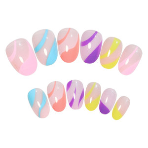 Nouvelle Tendance : <span class=keywords><strong>Faux</strong></span> <span class=keywords><strong>Ongles</strong></span> 3D Effet Tourbillon Arc-en-ciel Coloré, Forme Amande, Lot <span class=keywords><strong>de</strong></span> 24 Pièces, Couverture Complète, Pré-conçus, avec Colle pour Doigts - Product Image 5