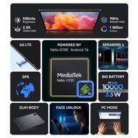 Tablet PC de 12 Pulgadas con 10000mAh, MTK G100 Octa Core, Android 16, 8GB de RAM, 128GB de ROM, Llamadas Telefónicas 4G