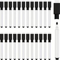 Paquet de 50 marqueurs effaçables à sec à pointe fine noire avec capuchons effaceurs, stylos pour tableau blanc à faible odeur, pour l'école, le bureau, la salle de classe, 4,5x0,4 pouces