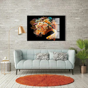 الحديثة نمط الحيوان الذهبي أسماك و المرجان الخزف المصنوع من الكريستال اللوحة خلفية سوداء اللون البرتقالي عالية لامعة ل جدار الفن - Product Image 6