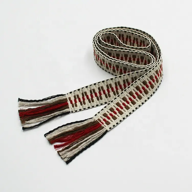 Custom boho thick woven sash women's belt cotton fabric braided tassel belt for women