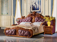 Lit de rangement de luxe de style royal européen antique en cuir durable avec cadre en bois massif d'ébène, tailles King/Queen/Double