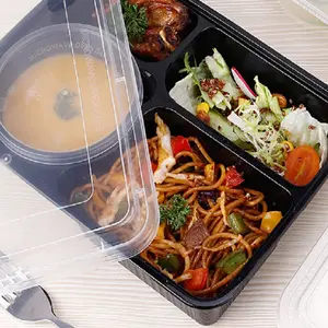 Pabrik Cina plastik sekali pakai anti-maling 6 kompartemen kotak makan siang wadah makanan cepat Restoran