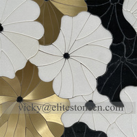 Mosaïque de marbre de luxe en forme de lotus, motif floral blanc Thassos, mélange de coquillages, pour mur, sol, crédence, cuisine, salle de bain