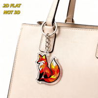 Porte-clés en acrylique motif renard en vitrail, design géométrique vibrant rouge et orange avec poitrine blanche, breloque transparente durable pour clés et sacs