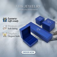 Boîte à bijoux en papier bleu royal de luxe, logo personnalisé, emballage cadeau en gros pour ensemble bague, collier, boucles d'oreilles, bracelet