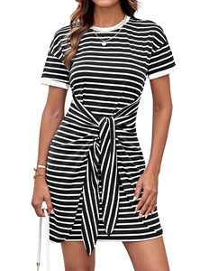 Maglietta a maniche corte a righe da donna camicia da notte Casual Mini cravatta aderente avvolgente girocollo estivo traspirante - Product Image 6