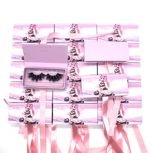 B375 25mm /27mm /30mm mink lashes box supplier wholesale designer pink ribbon cute box with fur eyelash vendor