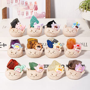 Juego de regalo de maceta de arcilla de planta de cristal con cara sonriente hecha a mano, escritorio para mascotas, <span class=keywords><strong>zodiaco</strong></span>, minerales crudos, Geodas, artesanía de cristal, decoración de frijoles de cristal - Product Image 1