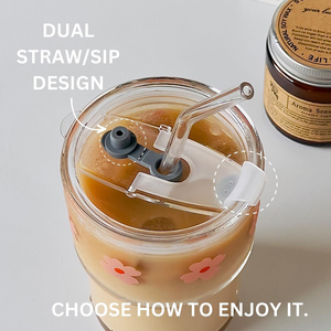 Vasos de vidrio de 400ml y 600ml con tapas y pajitas para café helado, diseño elegante acanalado, taza de viaje de pared gruesa para zumo - Product Image 3