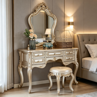 Ensemble de coiffeuse de luxe en bois massif sculpté doré, style français européen, pour chambre à coucher, villa, hôtel, OEM ODM, vente en gros