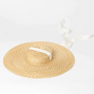Oversized Brim <b>Straw</b> <b>Hat</b> Windproof Tethered Sun <b>Hat</b> Elegant Street Photography Flat Cap - Product Image 1