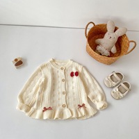 Cárdigan de punto 100% algodón personalizado para bebé con volantes y puntadas, conjunto de suéter para niños e infantes.