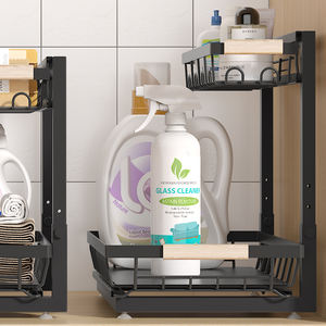 L자형 이중 금속 싱크대 하부 정리대 다용도 수납 선반 (캐비닛용, 블랙) - Product Image 6