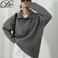Cárdigan Grueso de Punto con Mezcla de Lana Merino y Cachemira, Cuello Alto, Cárdigan para Mujer, Suéter con Botones, Cachemira, Marca Privada