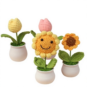 Girasoles y Tulipanes de Hilo de Lana Hechos a Mano, Plantas Artificiales en Maceta para Oficina, Arreglo Floral, Regalo para el Día del Maestro - Product Image 1