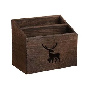 Solid Wood <b>Pen</b> Holder With Deer Design Desktop Storage <b>Box</b> For Remote Control Stationery Makeup Brushes - Product Image 5