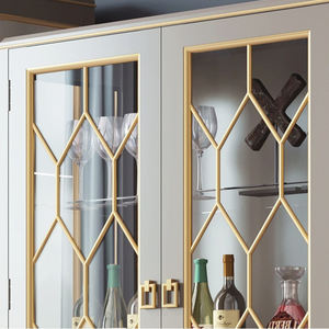 ארון תצוגה מעץ מלא אלגנטי עם דלת זכוכית מגולף דלת סלון לשימוש ביתי - Product Image 5