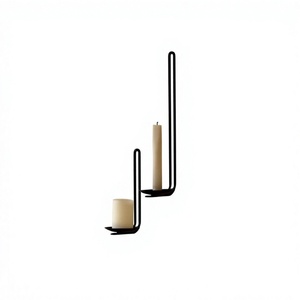 เชิงเทียนติดผนังเหล็กสีดำทันสมัย ดีไซน์สองชั้น ตกแต่งบ้าน งานแฮนด์เมด - Product Image 1